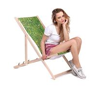 DreamRoots Bain de Soleil Pliable 130 kg en Bois de Hêtre - Chaise Longue Jardin Relax Extérieur - Chaise de Plage Pliable - Transat Jardin Exterieur - Tissu Lavable 100% Polyester 220 g/m2