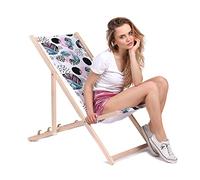 DreamRoots Bain de Soleil Pliable 130 kg en Bois de Hêtre - Chaise Longue Jardin Relax Extérieur - Chaise de Plage Pliable - Transat Jardin Exterieur - Tissu Lavable 100% Polyester 220 g/m2