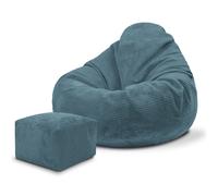 Dreamroots Bean Bag 70x70x70 cm Pouf enfants avec dossier et tabouret et housse Coussin de sol Chill Sack Pouf avec remplissage, Ocean Depths
