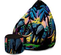 Dreamroots Bean Bag 80x80x120cm Pouf avec dossier et tabouret et housse Coussin de sol Chill Sack Bubibag Pouf Eléphant