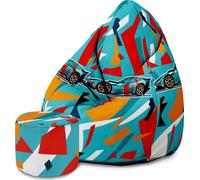 Dreamroots Bean Bag 80x80x120cm Pouf avec dossier et tabouret et housse Coussin de sol Chill Sack Bubibag Pouf avec remplissage Collor Cars