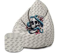 Dreamroots Bean Bag 80x80x120cm Pouf avec dossier et tabouret et housse Coussin de sol Chill Sack Bubibag Pouf Snake Skull Flower