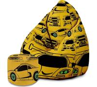 Dreamroots Bean Bag 80x80x120cm Pouf avec dossier et tabouret et housse Coussin de sol Chill Sack Bubibag avec remplissage avec Yellow Car