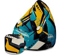 Dreamroots Bean Bag 80x80x120cm Pouf avec dossier et tabouret et housse Coussin de sol Chill Sack Bubibag Pouf Abstract Yellow