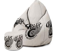 Dreamroots Bean Bag 80x80x120cm Pouf avec dossier et tabouret et housse Coussin de sol Chill Sack Pouf Bubibag, Motorbike