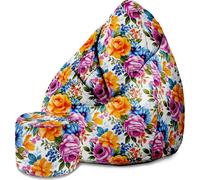 Dreamroots Bean Bag 80x80x120cm Pouf avec dossier et tabouret et housse Coussin de sol Sac Bubibag Pouf avec remplissage avec Petals in the Sun