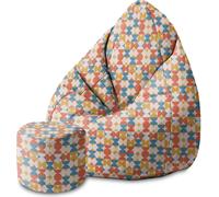 Dreamroots Bean Bag 80x80x120cm Puf Pouf avec dossier et pouf et housse Pouf avec garnissage Pouf adulte avec garnissage Geometric Retro