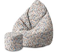 Dreamroots Bean Bag 80x80x120cm Puf Pouf avec dossier et pouf rembourrage Pouf adulte avec rembourrage Retro White Leafs