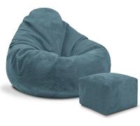 Dreamroots Bean Bag 90x90x100 cm Pouf avec dossier et tabouret et housse Coussin de sol Chill Sack Bubibag Pouf avec remplissage, Ocean Depths