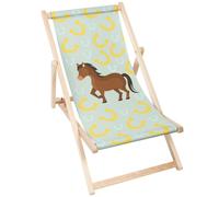 DreamRoots Chaise longue en bois, bois de hêtre jusqu'à 130 kg, Chaise longue pliable avec dossier inclinable en 3 positions, Petit Poney