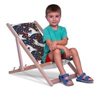 DreamRoots Chaise Longue Enfant en Bois de Hêtre, Chilienne Enfant Pliable, Transat Extérieur Jardin, Plage, Tissu Lavable Polyester 220 g/m², Charge Max 130 kg