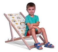 DreamRoots Chaise Longue Enfant en Bois de Hêtre, Chilienne Enfant Pliable, Transat Extérieur Jardin, Plage, Tissu Lavable Polyester 220 g/m², Charge Max 130 kg