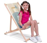 DreamRoots Chaise Longue Enfant en Bois de Hêtre, Chilienne Enfant Pliable, Transat Extérieur Jardin, Plage, Tissu Lavable Polyester 220 g/m², Charge Max 130 kg