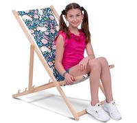DreamRoots Chaise Longue Enfant en Bois de Hêtre, Chilienne Enfant Pliable, Transat Extérieur Jardin, Plage, Tissu Lavable Polyester 220 g/m², Charge Max 130 kg