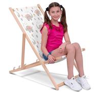 DreamRoots Chaise Longue Enfant en Bois de Hêtre, Chilienne Enfant Pliable, Transat Extérieur Jardin, Plage, Tissu Lavable Polyester 220 g/m², Charge Max 130 kg