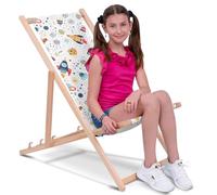 DreamRoots Chaise Longue Enfant en Bois de Hêtre, Chilienne Enfant Pliable, Transat Extérieur Jardin, Plage, Tissu Lavable Polyester 220 g/m², Charge Max 130 kg