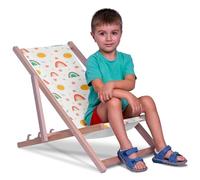 DreamRoots Chaise Longue Enfant en Bois de Hêtre, Chilienne Enfant Pliable, Transat Extérieur Jardin, Plage, Tissu Lavable Polyester 220 g/m², Charge Max 130 kg