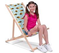 DreamRoots Chaise Longue Enfant en Bois de Hêtre, Chilienne Enfant Pliable, Transat Extérieur Jardin, Plage, Tissu Lavable Polyester 220 g/m², Charge Max 130 kg