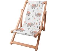 Dreamroots Chaise longue enfant pliable bois, jusqu'à 130 kg, Chaise longue pliable avec dossier inclinable en 3 positions, Happy Elephant