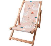 Dreamroots Chaise longue enfant pliable bois jusqu'à 130 kg, Chaise longue pliable avec dossier inclinable en 3 positions, Swans with Crown