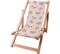 Dreamroots Chaise longue enfant pliable bois, jusqu'à 130 kg, Chaise longue pliable avec dossier inclinable en 3 positions, Happy Cow