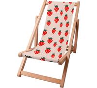 Dreamroots Chaise longue enfant pliable en bois, jusqu'à 130 kg, Chaise longue pliable avec dossier inclinable en 3 positions, Strawberry Jam