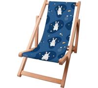 Dreamroots Chaise longue enfant pliante en bois, jusqu'à 130 kg, Chaise longue pliante avec dossier inclinable en 3 positions,Rabbit in the Space