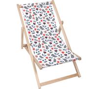 Dreamroots Chaise longue pliante bois, bois de hêtre jusqu'à 130 kg, Chaise longue pliante avec réglage de l'inclinaison du dossier en 3 positions, Scandi Flowers