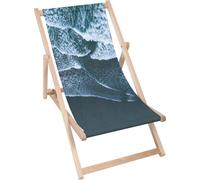 Dreamroots Chaise longue pliante bois, bois de hêtre jusqu'à 130 kg, Chaise longue pliante avec réglage de l'inclinaison du dossier en 3 positions, Restless Ocean