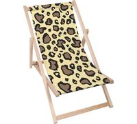 Dreamroots Chaise longue pliante bois, bois de hêtre jusqu'à 130 kg, Chaise longue pliante avec réglage de l'inclinaison du dossier en 3 positions, Léopard