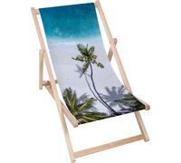 Dreamroots Chaise longue pliante bois, bois de hêtre jusqu'à 130 kg, Chaise longue pliante avec réglage de l'inclinaison du dossier en 3 positions, Bahamas