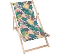 Dreamroots Chaise longue pliante bois, bois de hêtre jusqu'à 130 kg, Chaise longue pliante avec réglage de l'inclinaison du dossier en 3 positions, Jungle Leaves