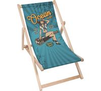 Dreamroots Chaise longue pliante bois, bois de hêtre jusqu'à 130 kg, Chaise longue pliante avec réglage de l'inclinaison du dossier en 3 positions, Ocean