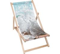Dreamroots Chaise longue pliante bois, bois de hêtre jusqu'à 130 kg, Chaise longue pliante avec réglage de l'inclinaison du dossier en 3 positions, Ocean Water