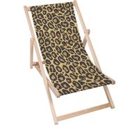 Dreamroots Chaise longue pliante bois, bois de hêtre jusqu'à 130 kg, Chaise longue pliante avec réglage de l'inclinaison du dossier en 3 positions, Leopard Dark