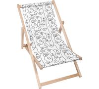 Dreamroots Chaise longue pliante bois, bois de hêtre jusqu'à 130kg,Chaise longue pliante avec dossier inclinable en 3 positions,AbstractFaceWhite