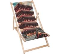 Dreamroots Chaise longue pliante bois jusqu'à 130 kg, Chaise longue pliante avec dossier inclinable en 3 positions, Architecture chinoise