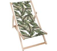 Dreamroots Chaise longue pliante bois jusqu'à 130 kg, Chaise longue pliante avec dossier inclinable en 3 positions, Retro Tropical Leaves
