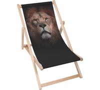 Dreamroots Chaise longue pliante bois jusqu'à 130 kg, Chaise longue pliante avec dossier inclinable en 3 positions, Portrait of a Lion
