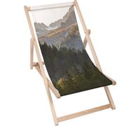 Dreamroots Chaise longue pliante bois jusqu'à 130 kg, Chaise longue pliante avec dossier inclinable en 3 positions, Trees in the Mountains