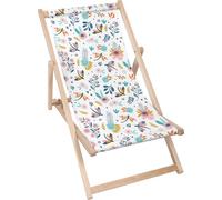 Dreamroots Chaise longue pliante bois jusqu'à 130 kg, Chaise longue pliante avec dossier inclinable en 3 positions, Living in the Flowers
