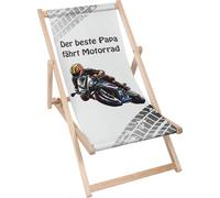 Dreamroots Chaise longue pliante bois jusqu'à 130 kg, Chaise longue pliante avec dossier inclinable sur 3 positions, Le meilleur papa roule en moto