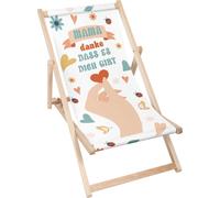 Dreamroots Chaise longue pliante bois, jusqu'à 130 kg, Chaise longue pliante avec réglage de l'inclinaison du dossier en 3 positions, Maman, merci de te