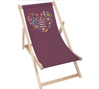 Dreamroots Chaise longue pliante bois,jusqu'à 130 kg, Chaise longue pliante avec réglage de l'inclinaison du dossier en 3 positions, Je t'aime maman cœur