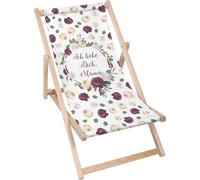 Dreamroots Chaise longue pliante bois, jusqu'à 130 kg, Chaise longue pliante avec réglage de l'inclinaison du dossier en 3 positions, Je t'aime maman