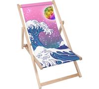 Dreamroots Chaise longue pliante en bois, bois de hêtre jusqu'à 130 kg, Chaise longue pliante avec réglage de l'inclinaison du dossier en 3 positions,Shining Hokusai