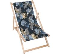 Dreamroots Chaise longue pliante en bois, jusqu'à 130 kg, Chaise longue pliante avec dossier inclinable en 3 positions, Blue And Gold Tropical