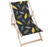 Dreamroots Chaise longue pliante en bois, jusqu'à 130 kg, Chaise longue pliante avec dossier inclinable en 3 positions, Simple Scandi Pattern