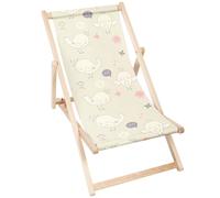 DreamRoots Chaise longue pliante en bois, jusqu'à 130 kg, Chaise longue pliante avec dossier inclinable en 3 positions, Little Birds