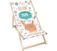Dreamroots Chaise longue pliante en bois jusqu'à 130 kg, Chaise longue pliante avec réglage de l'inclinaison du dossier sur 3 niveaux, Un tel papa est un monde